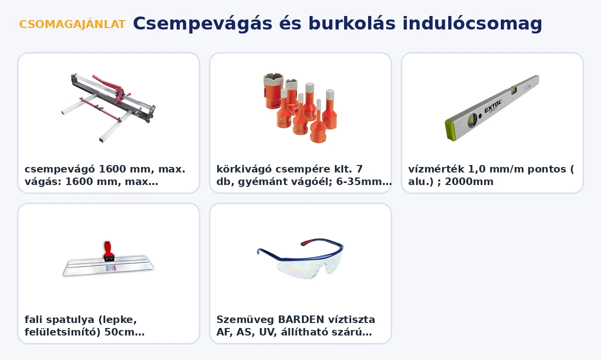 Csempevágás és burkolás indulócsomag csomag termékei